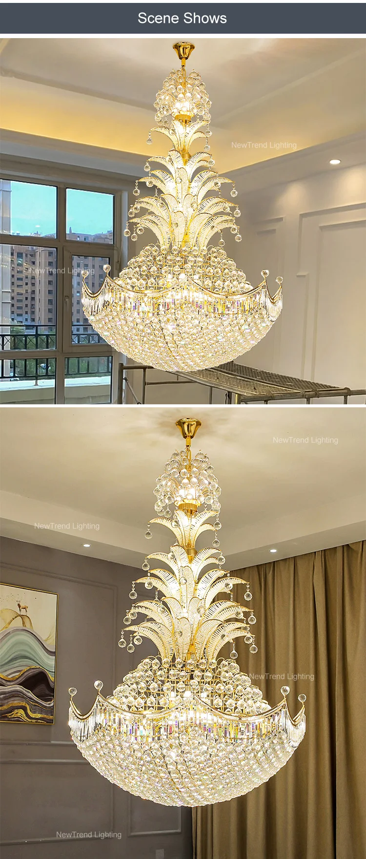 CPL-204 Custom Large Indoor Decoration Hotel Church Staircase Luxury LED Crystal Chandelier Lamp factory