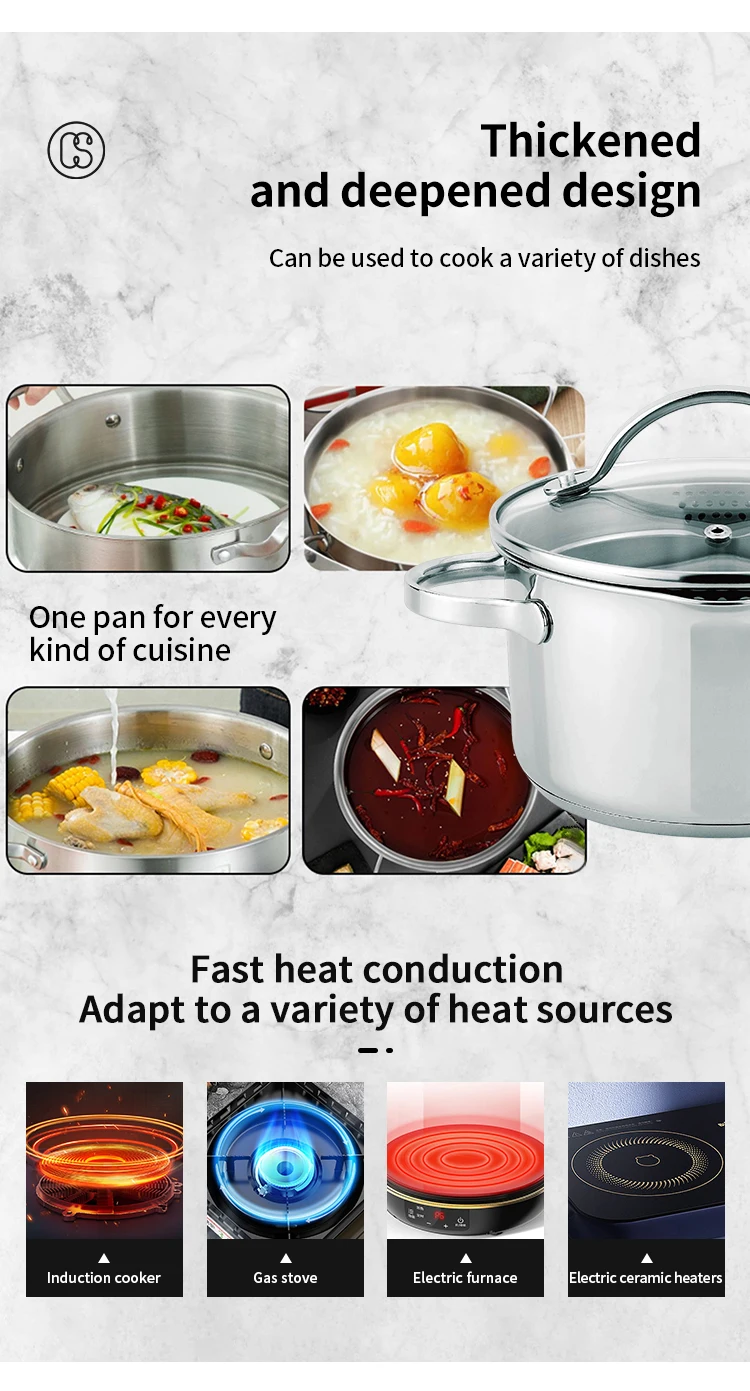 Superior Quality Stainless Steel Cooking Hot Soup Pot Saucepan Cookware Sets With Detachable Handle manufacture