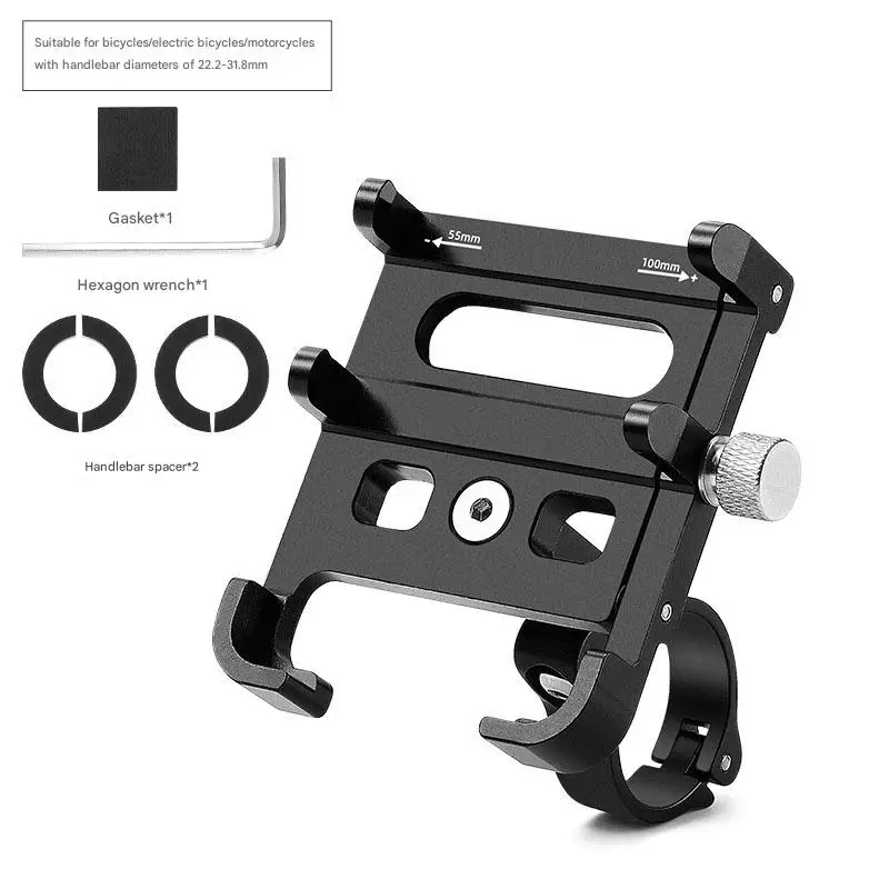 Universal Motorcycle Cell Phone Holder with Bottom Support Stainless Steel Black for Right Side Placement of Your Phone