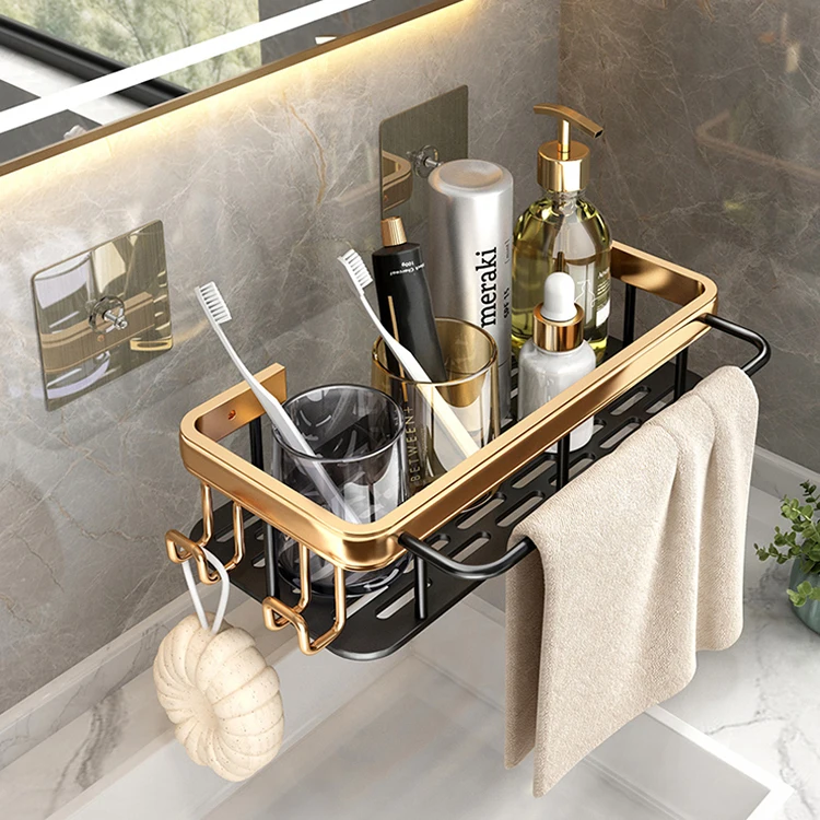 Hanging Float Luxury Kitchen Adhesive Bath Bathroom Storage Organizer Float Shelf Towel Rack