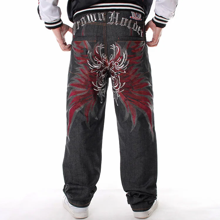 Men's Hip Hop Rap Skateboard Jeans Casual Blue Stonewashed Denim Trousers 