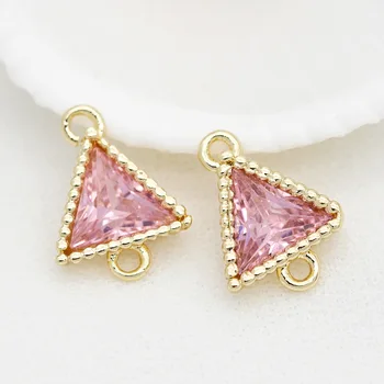Jiexing Jewelry Pink White Yellow Zircon 14K Gold Plated Triangle Inlaid Zircon Jewelry Custom Pendant Charm for Earrings Making