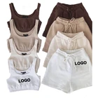 Wholesale Custom Logo Crop Top 2 Piece Shorts Pants Set Women Outfits Joggers Shorts Set With Tank Top