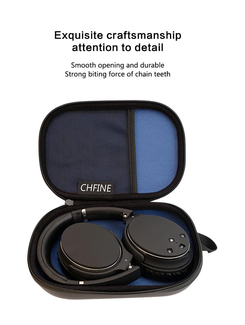 Factory Customized Eva Black Hard Travel Leather Storage Portable Zipper Earphone Headphone case Bag details