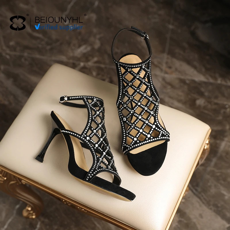 OEM High Quality Lady Casual Low Platform High Heel Cross Strap Round Toe Sandals Genuine Leather Party Wear Roman Sandals Shoes
