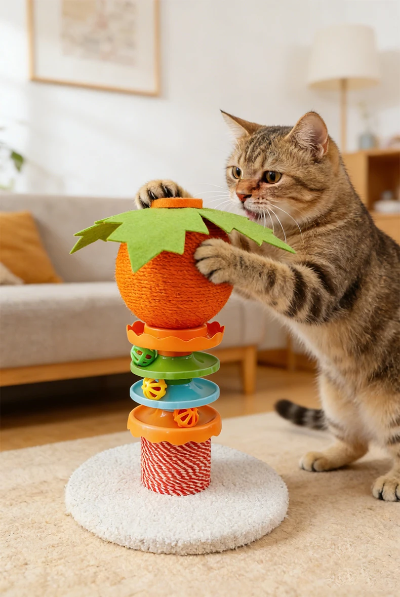 Hot Sale Cute Cat Scratcher Post with Interactive Turntable Toy Natural Sisal Durable Anti Scratch No Mess Cat Toy Pet Supplies supplier