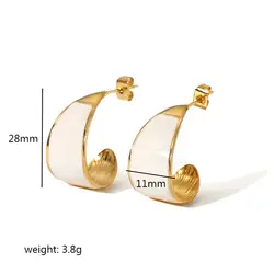 Hot sale18k gold plated stainless steel Black white enamel hoop c shaped earrings