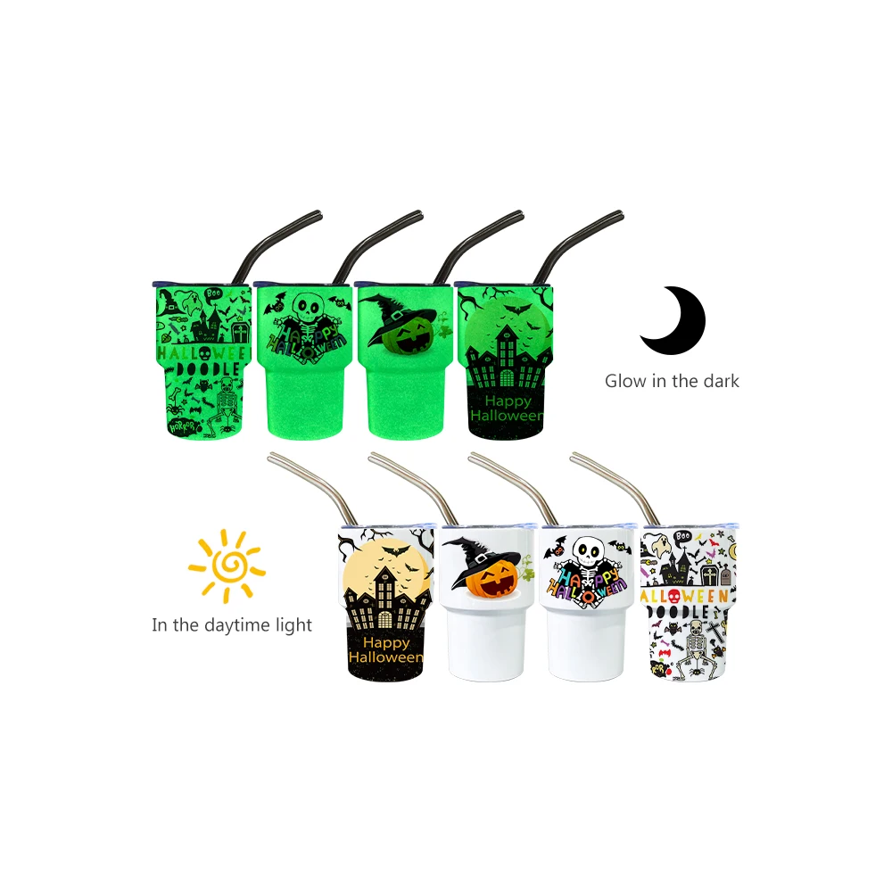 2oz car tumbler shot glass sublimation DIY 3oz white sublimation glow in dark shot glass with lid and straw