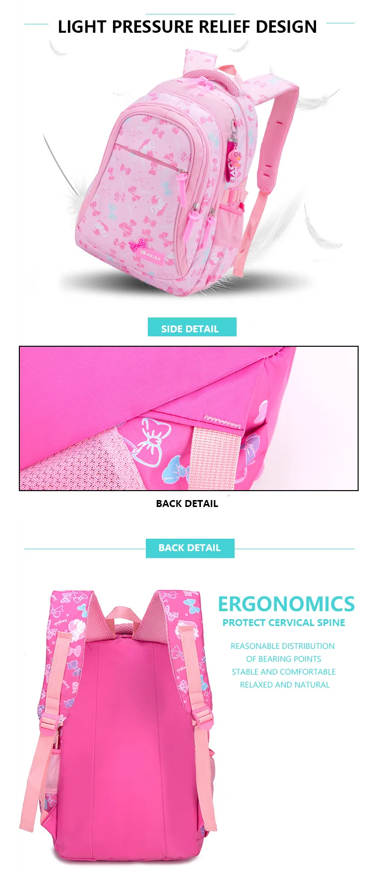 Girls Butterfly Printing Teenager Bookbags Children Backpacks Kids Primary School Bag Set with Lunch Bag and Pencil Case