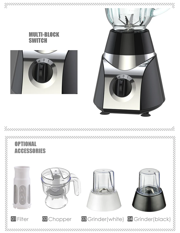 mélangeur commercial portable électrique avec pot en plastique de 1,5 L