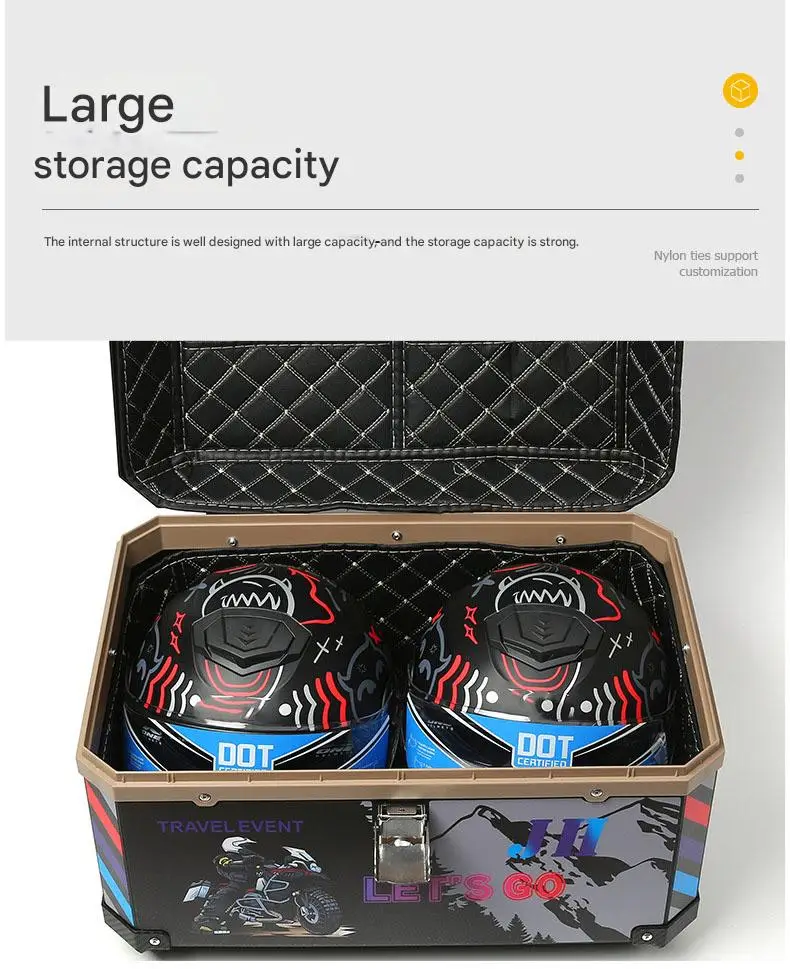 Motorcycle tail box, motorcycle top case trunk tail box can store helmet/bronze/68L