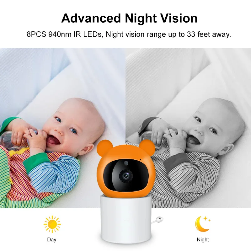 5Inch Screen Night Vision Sound Detection Baby Surveillance Camera Video Monitor andPTZCamera and Audio