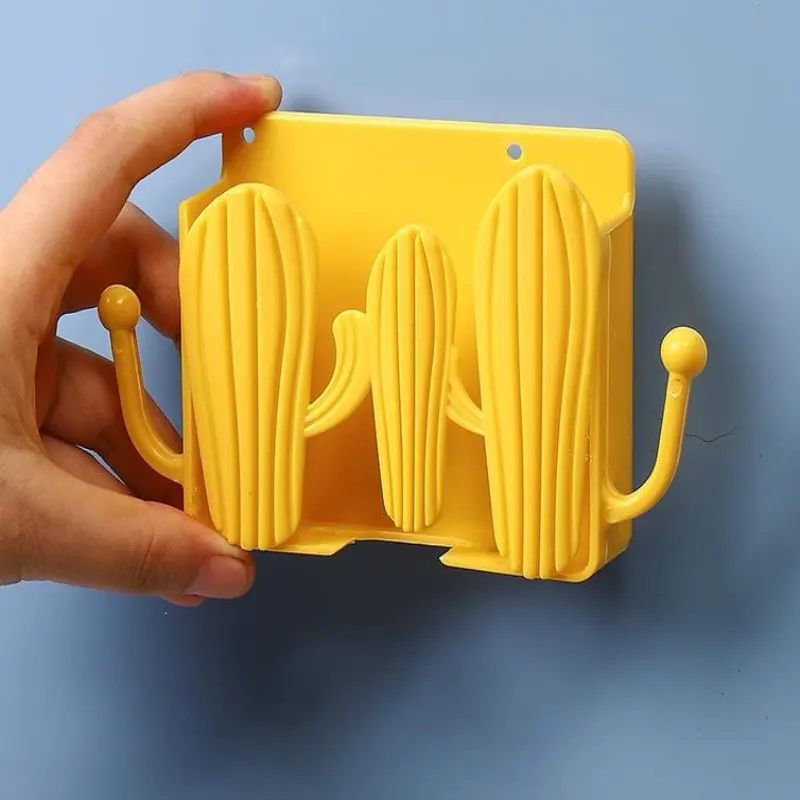 Wall Mounted Phone Plug Holder With Storage Hooks Home Sundries