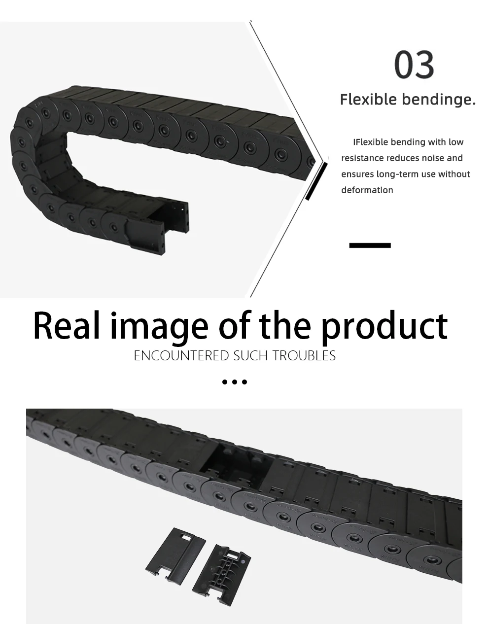 CNC工作機械アクセサリ用ナイロン密閉型ワイヤキャリア内部開口プラスチックケーブルドラッグチェーン