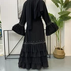 Islamic Islamic Clothing Kaftan Dress Black Lastest Beaded Stitching Women Muslim Dress