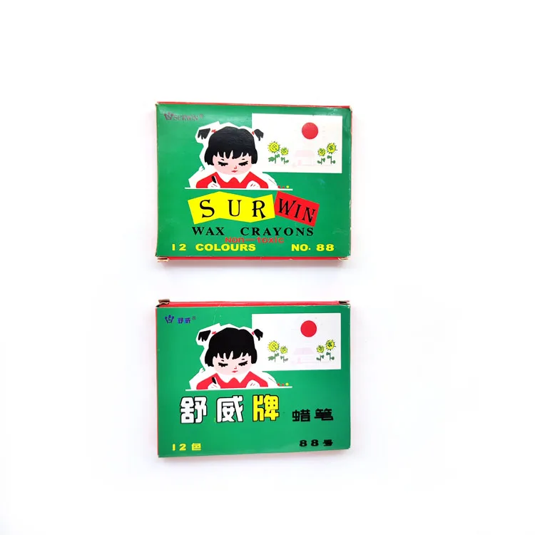 NO.88 12-Color Plastic Wax Crayon Set Bath-friendly Kids Drawing Crayons Wholesale Boxed Crayons