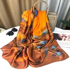 Silk Scarf New Style Landscape Painting Silk Scarf Printed Ladies Long Satin Silk Scarf