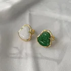 Jade Rings Stone Religious Gold Plated Buddha White Green Jade Rings Natural Stone Jewelry