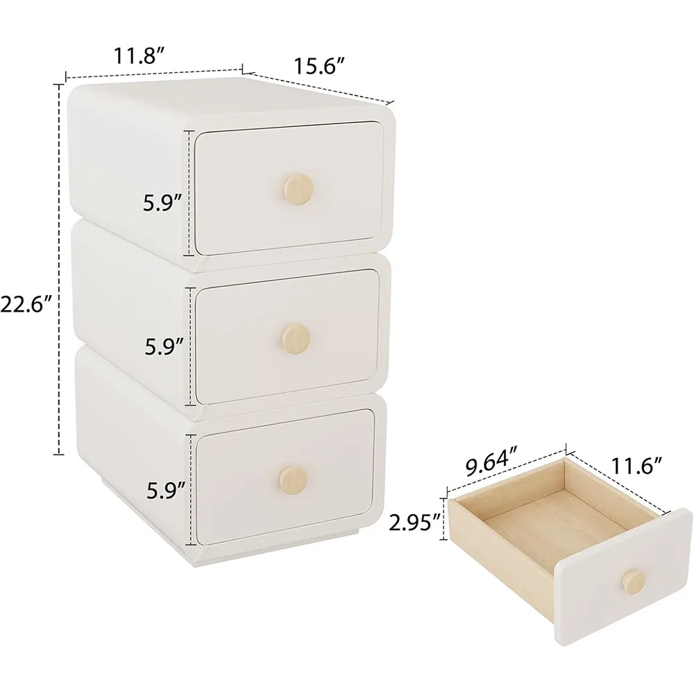 Modern Minimalist White Nightstand with Drawersfor Bedroom Dorm Living Room Dining Apartment Use details