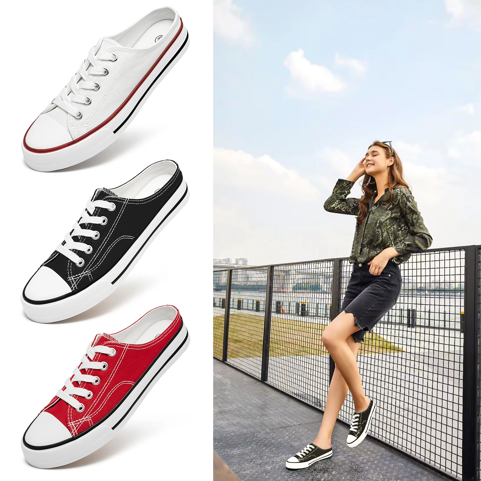 Wholesale Famous Brands Designer Low Top Canvas Slippers Shoes Women Slip On Heel Canvas Shoes