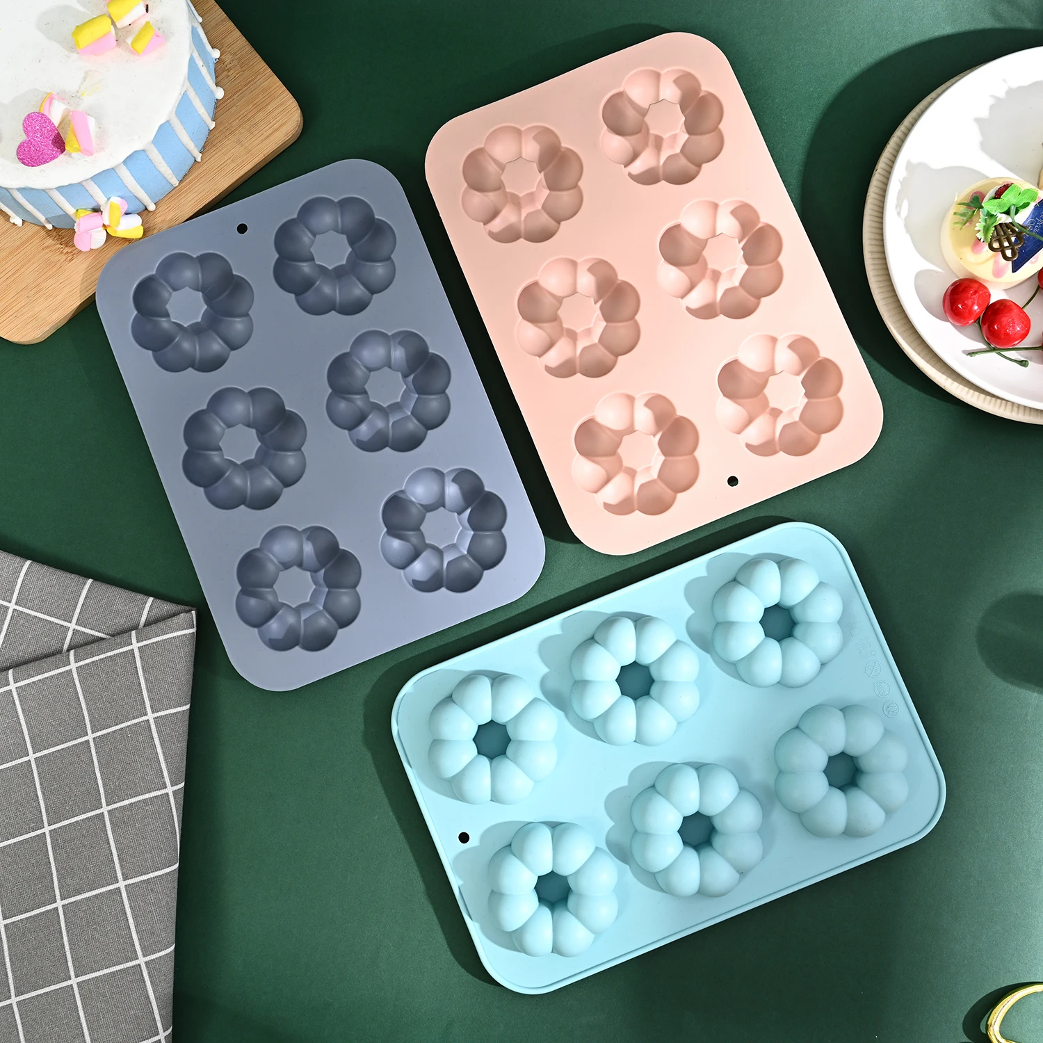6 Cavity Non Stick Biscuit Cake Mould Reusable Chocolate Making Tray Silicone Doughnut Pan For Baking Pan Para Hacer Rosquil