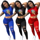 Ladies Suit Wholesale Hole Lip Print Autumn And Winter Clothing Body Ladies Suit Women 2 Piece Pants Set