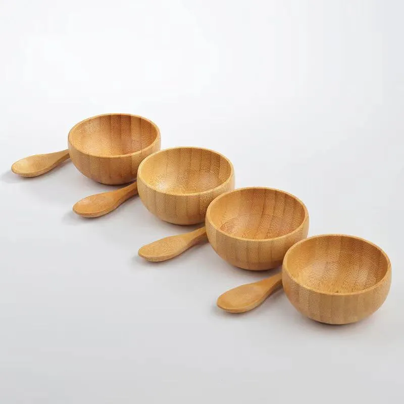 Customized Bamboo Wooden Bowl OEM ODM Cover Mask Bowl Bamboo Cover Mask Bowl Set Natural Eco-Friendly Bamboo Wooden