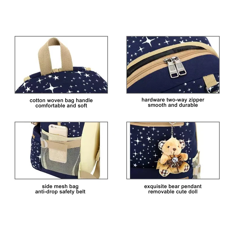 POP DUCK 3pcs/set School Bags for Girls Women Backpack School Bags Star Printing Backpack Schoolbag Women Travel Bag Rucksacks