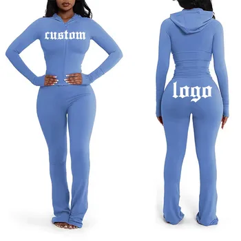 Women Tracksuits Gym Skinny Legging Two Piece Set Jacket Long Sleeve Zipper Sweatshirt Flare Pants Joggers Women Tracksuits Set