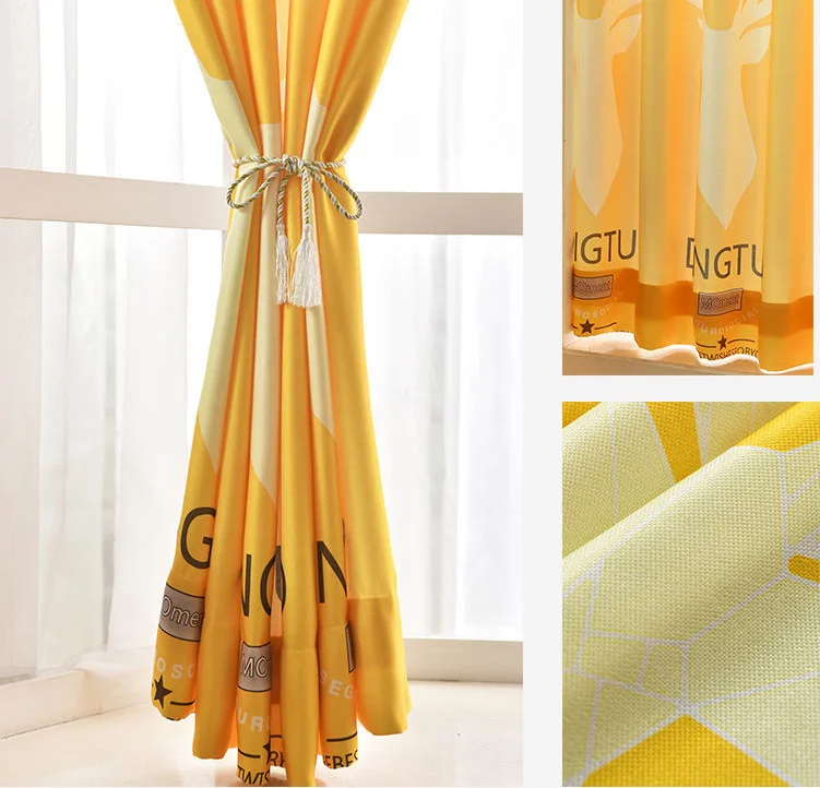 Hot selling Nordic style small size blackout printing curtain ready made  for kids room