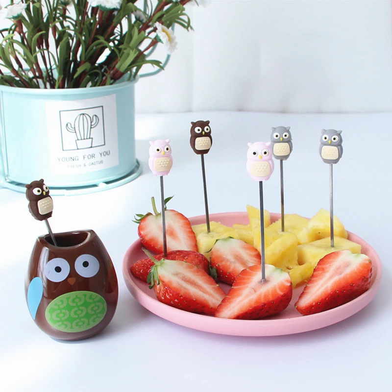 Mini portable lovely Food  Stainless Fruit fork factory stocked party dessert fork 8pcs for kids Fruit fork pick kids