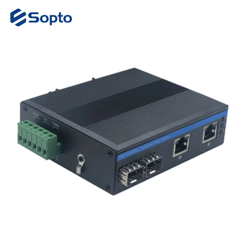 Sopo工业媒体转换器10/100/1000米以太网2 SFP端口多rj4 5千兆光纤媒体转换器