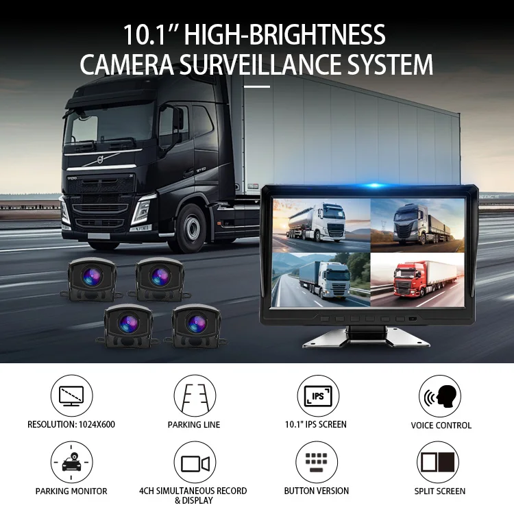product wemaer 4 channel camera system 101 inch touch screen with reversing parking line for construction machinery truck loader crane-1