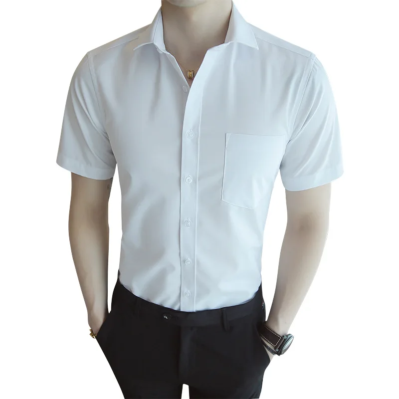 Custom Your Brand Summer Casual Business Slim Fit Square Neck Short-sleeved Office Work Dress Shirts For Men