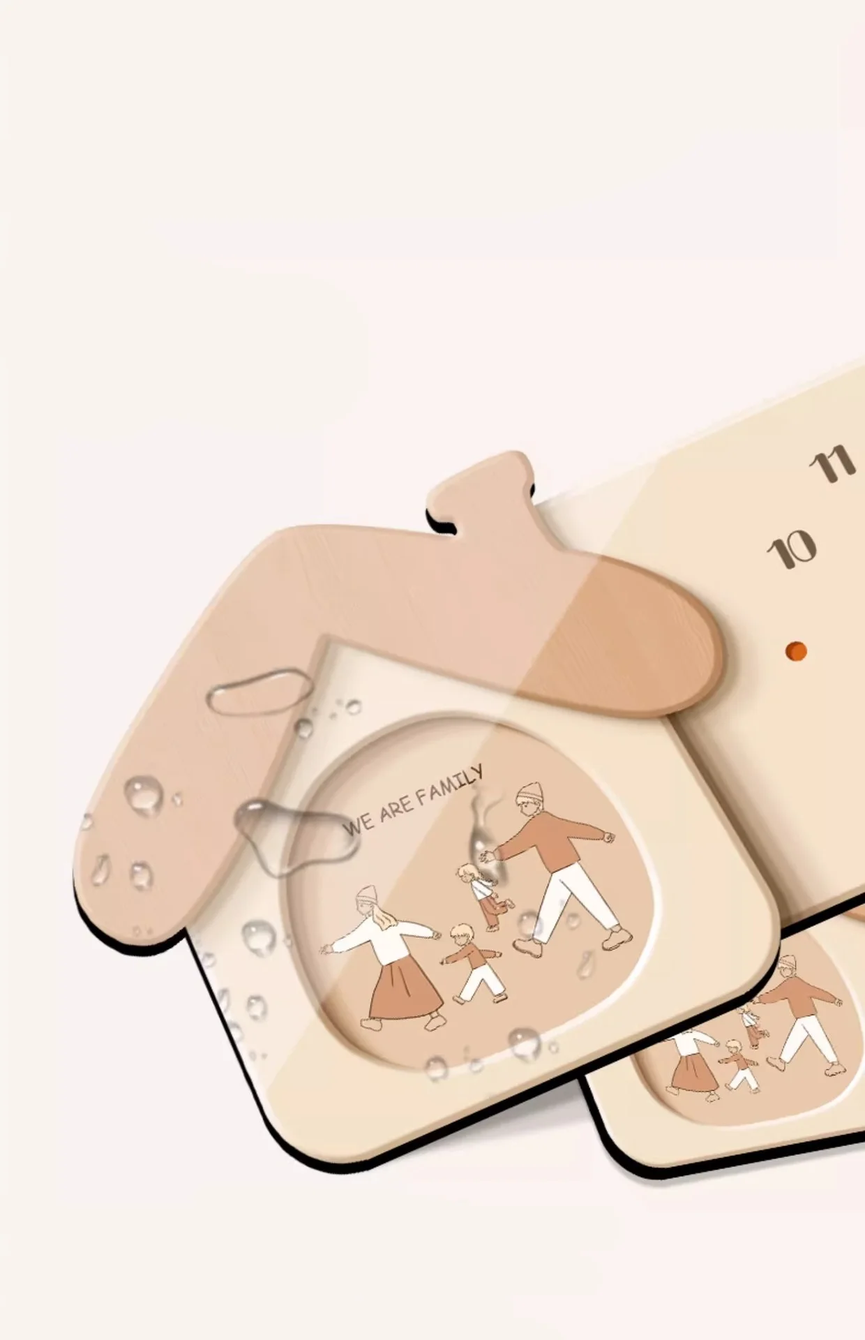Wooden Family Wall Clock House Shaped Silent Non Ticking With Plant Vase Minimalist Beige Home Decor Living Room Kitchen