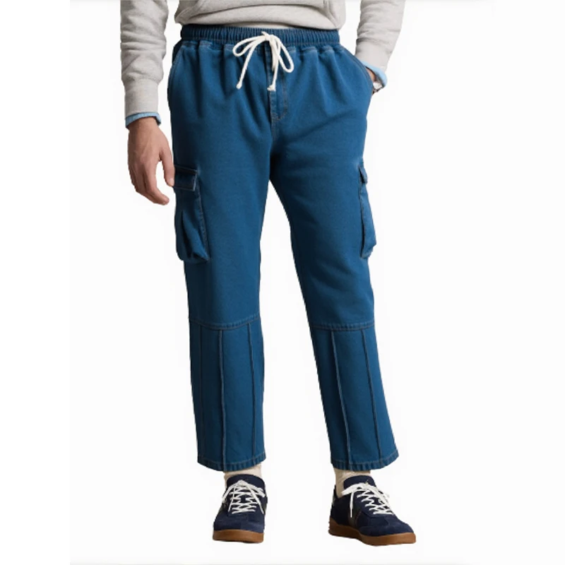 Casual Elastic Waist Loose Straight-leg Silhouette Drawstring Closure Men's Gradient Workwear Jeans manufacture
