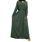 Caftan Dress Abaya Women Long Sleeve Dubai Caftan Robe Plus Size Solid Color Satin Abaya Women Muslim Dress