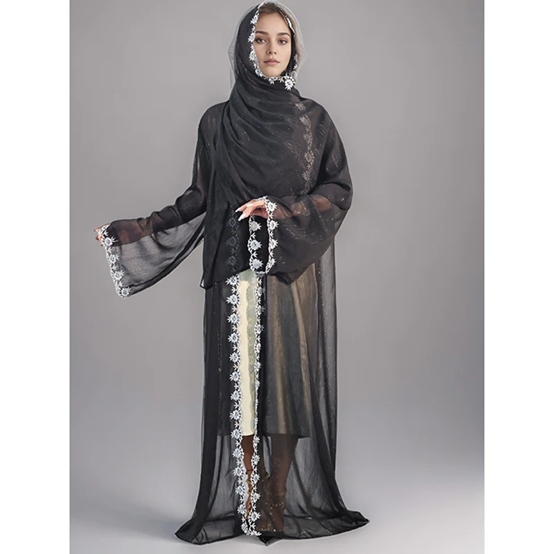 Elegant Black Abaya With Floral Bloom Embroidery Kimono Abaya Islamic Vestidos Dubai Arab Long Rob Women Muslim Abaya supplier