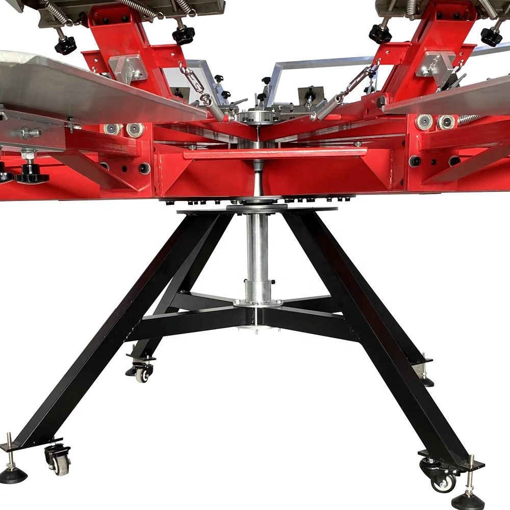 product 10 color 10 station heavy duty double clamp manual t shirt rotary screen printing machine with micro registration-5