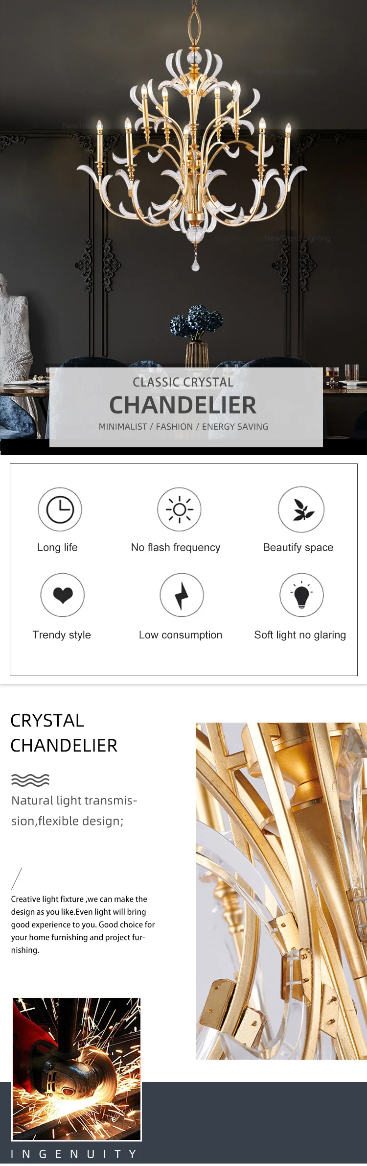 DZ-030 Luxury Hotel Lobby Villa Restaurant Indoor Decoration Pendant Light LED Crystal Chandelier details