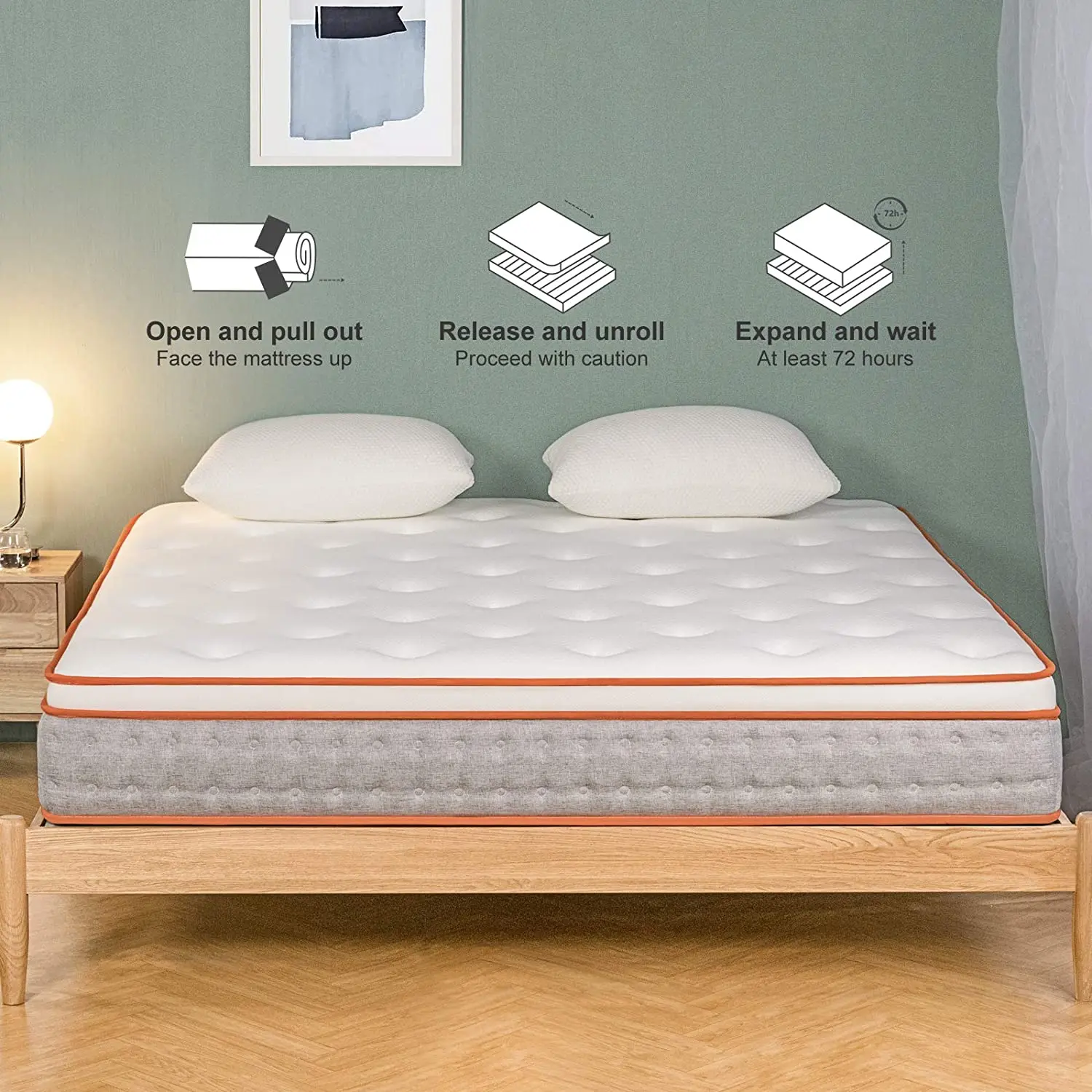 HS 12 Inch Tight Top Rolling Inner Spring Mattress With Natural Latex & CertiPUR-US Certified High Density Foam