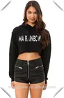 Hot Sale White 100% Cotton Womens Crop Top Hoodie Custom Made Crop Top Long Sleeve Hoodies With Cut