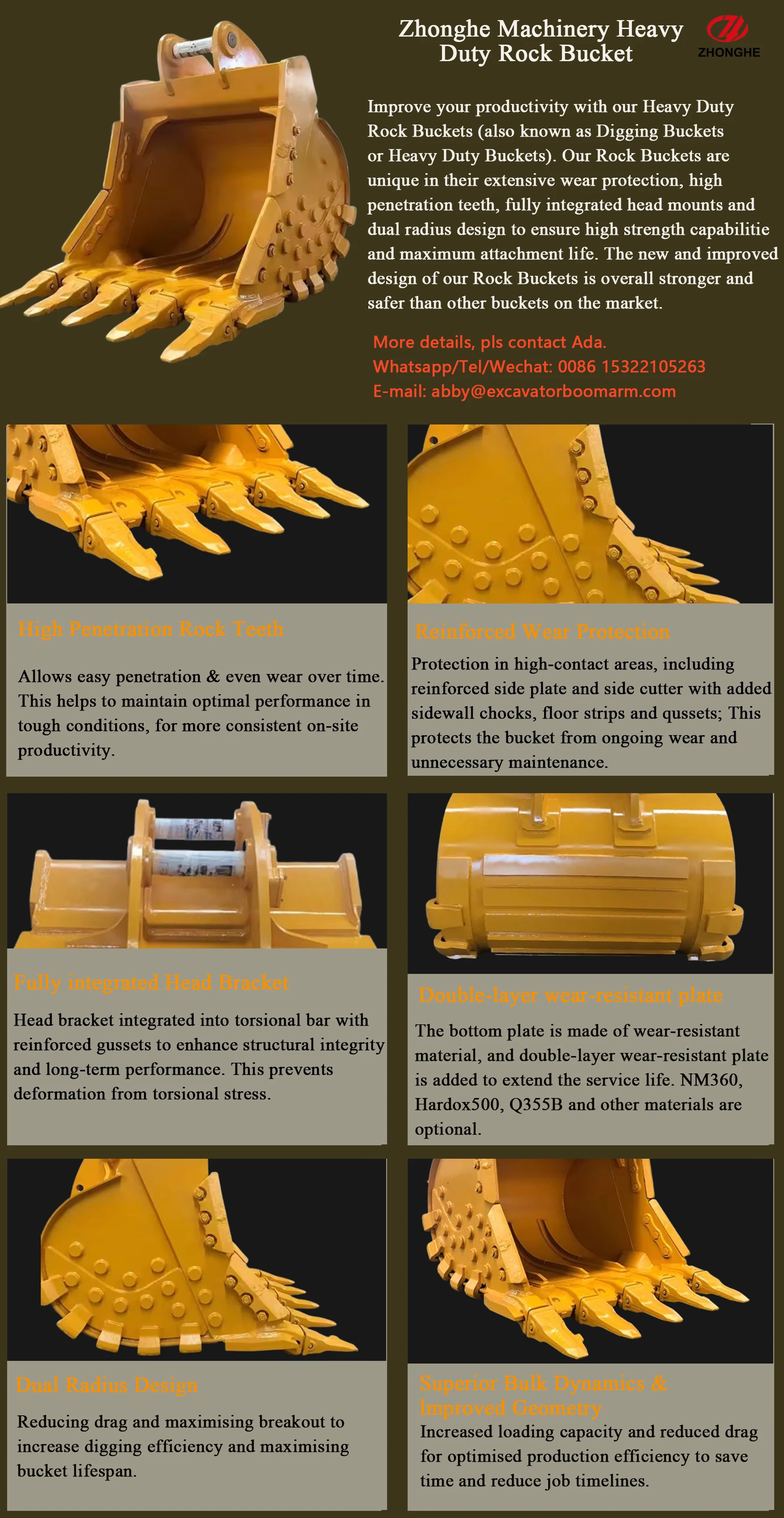 Heavy-Duty Excavator Rock Bucket with Q355B+NM Material 1500 Weight and 3 Months Warranty