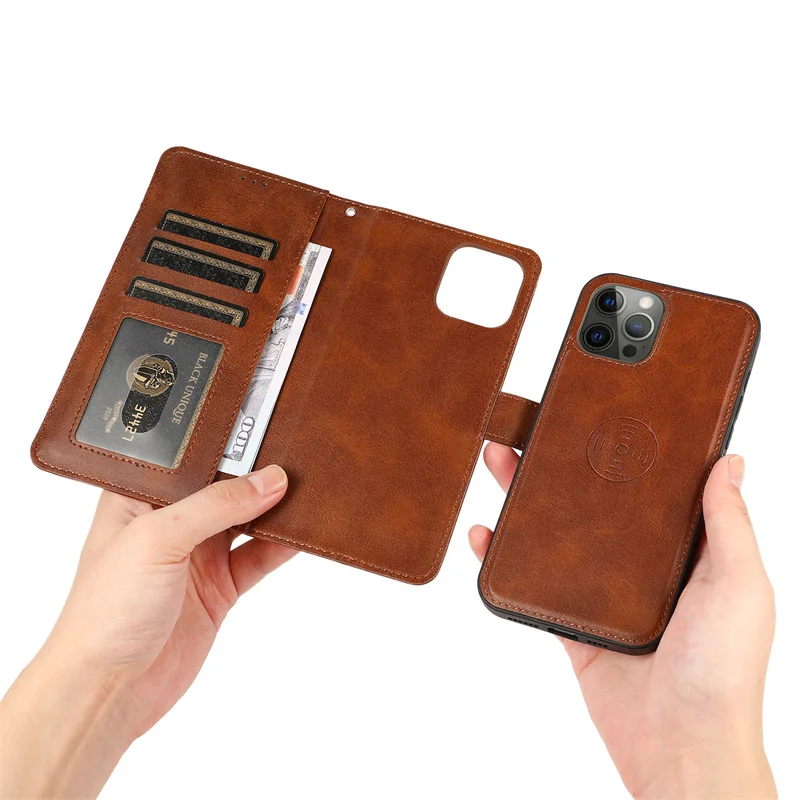Custom logo 2 in 1 Detachable Pu Leather Phone Cases Cover Card Wallet With Stand For Iphone 14 13 11