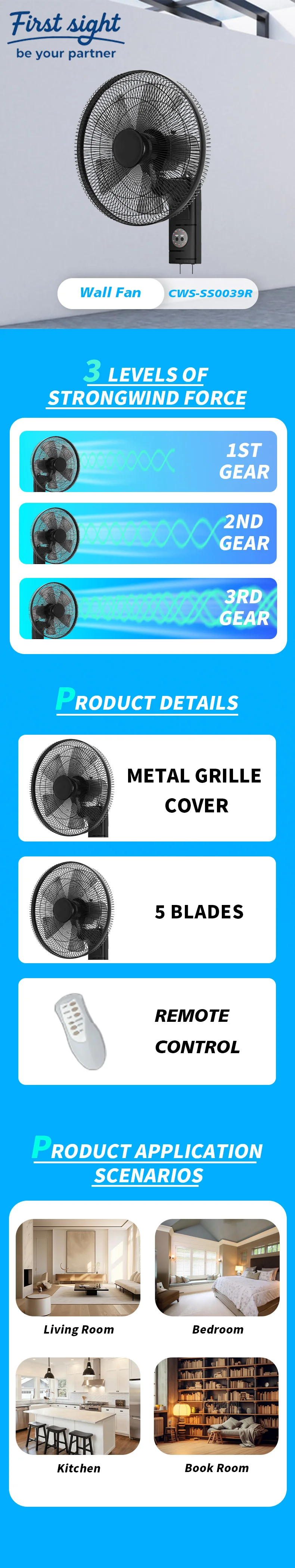 Wall-mounted Oscillating Bathroom Fan, 18-Inch, Plastic - detail 2