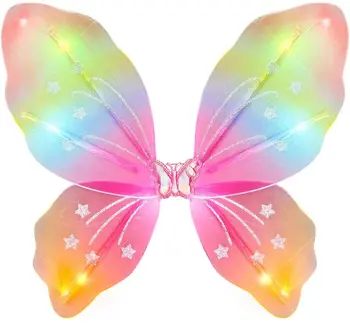 Blinking Lights Sparkly Rainbow LED Fairy Wings for Girls and Women Adults