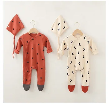 Fall Winter Cotton Baby Clothes Sleep Suits Front Button Butts Print Newborn Girls Layette Footie Rompers jumpsuit