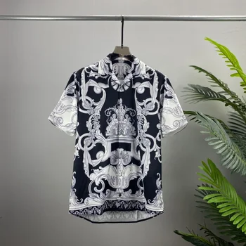 summer new 3D digital print T-shirt Lapel shirt open lining