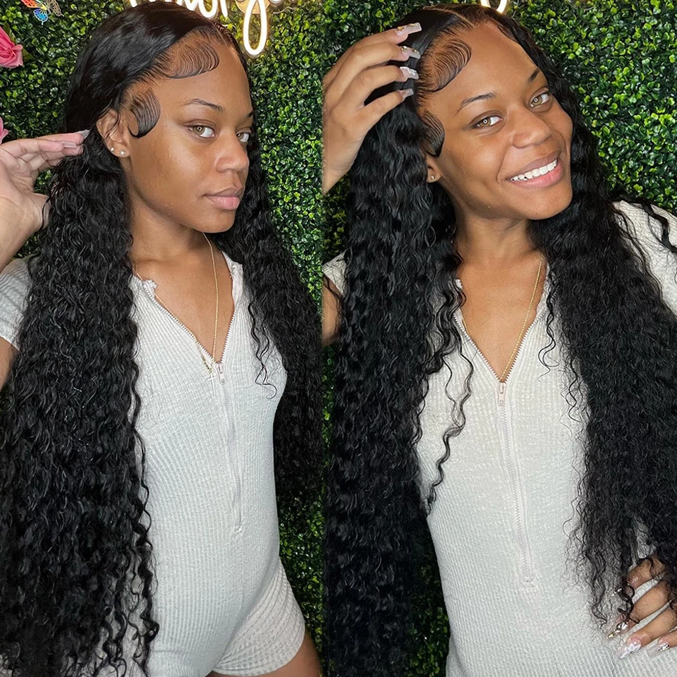 30 Inches Long Raw Indian Hair Wigs Black Curly Hair Wig Transparent Lace Frontal With Adjustable Elastic Band