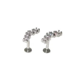 5 Bezel Set Round Crystals 316L Surgical Steel Internally Threaded Top Flat Back Studs for Cartilage, Labret, and More